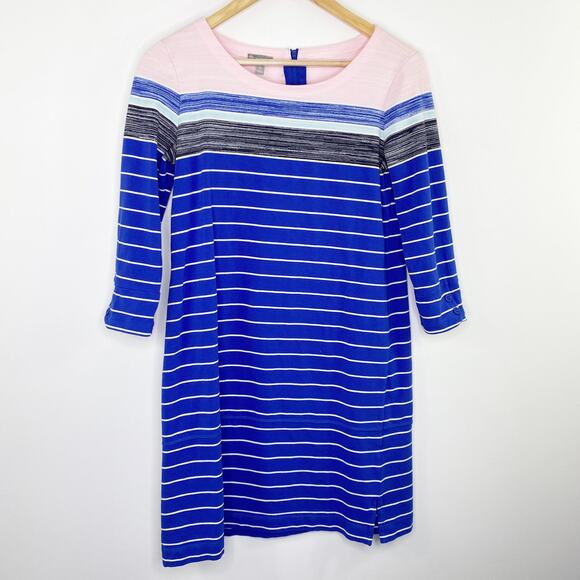 T Talbots Blue Pink Striped Long Sleeve Sheath Dress Womens Size Small Petite SP - Picture 1 of 8